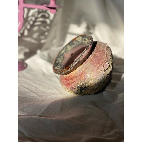 Neutral and Purple Rustic Textured Pottery Vessel vase ceramic Spanish Euro boho - Picture 3 of 16